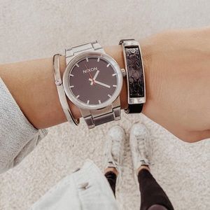 Leather and snakeskin bracelet